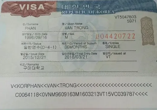 Các loại visa du học Hàn Quốc